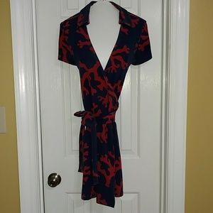 Sea coral print Navy Wrap Dress Tracy Negoshian